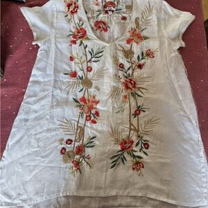 Johnny Was White Floral Embroidered Blouse